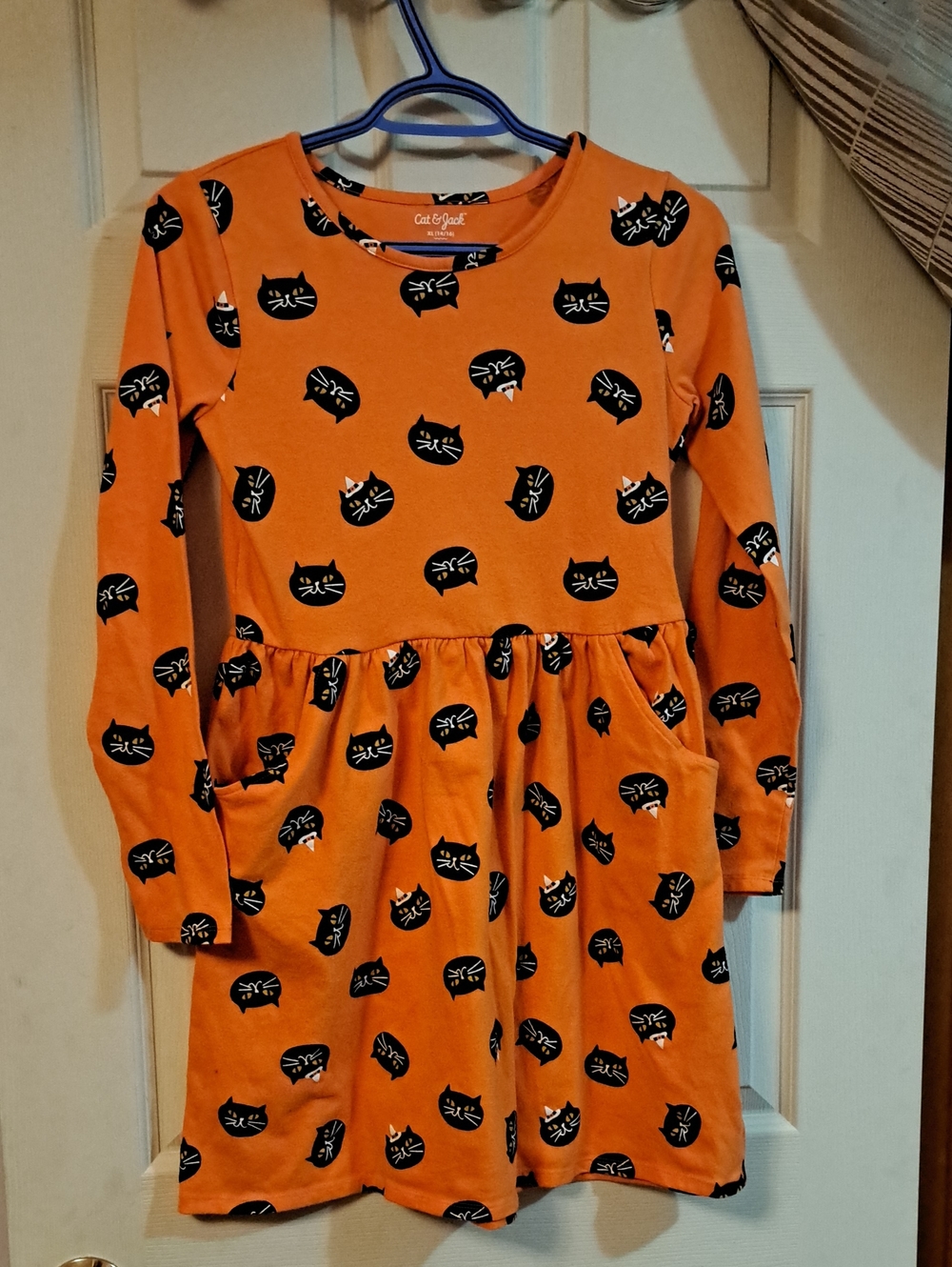 Cat & Jack Orange Long-Sleeve Cat Face Pajama Nightgown